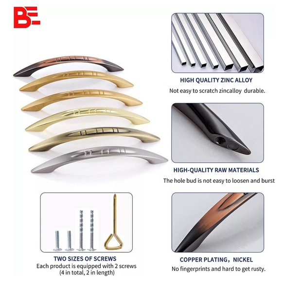 New! BE 10pk Arched Vintage Zinc Alloy Cabinet Pull Handles Brushed Gold Brass - Picture 5 of 11